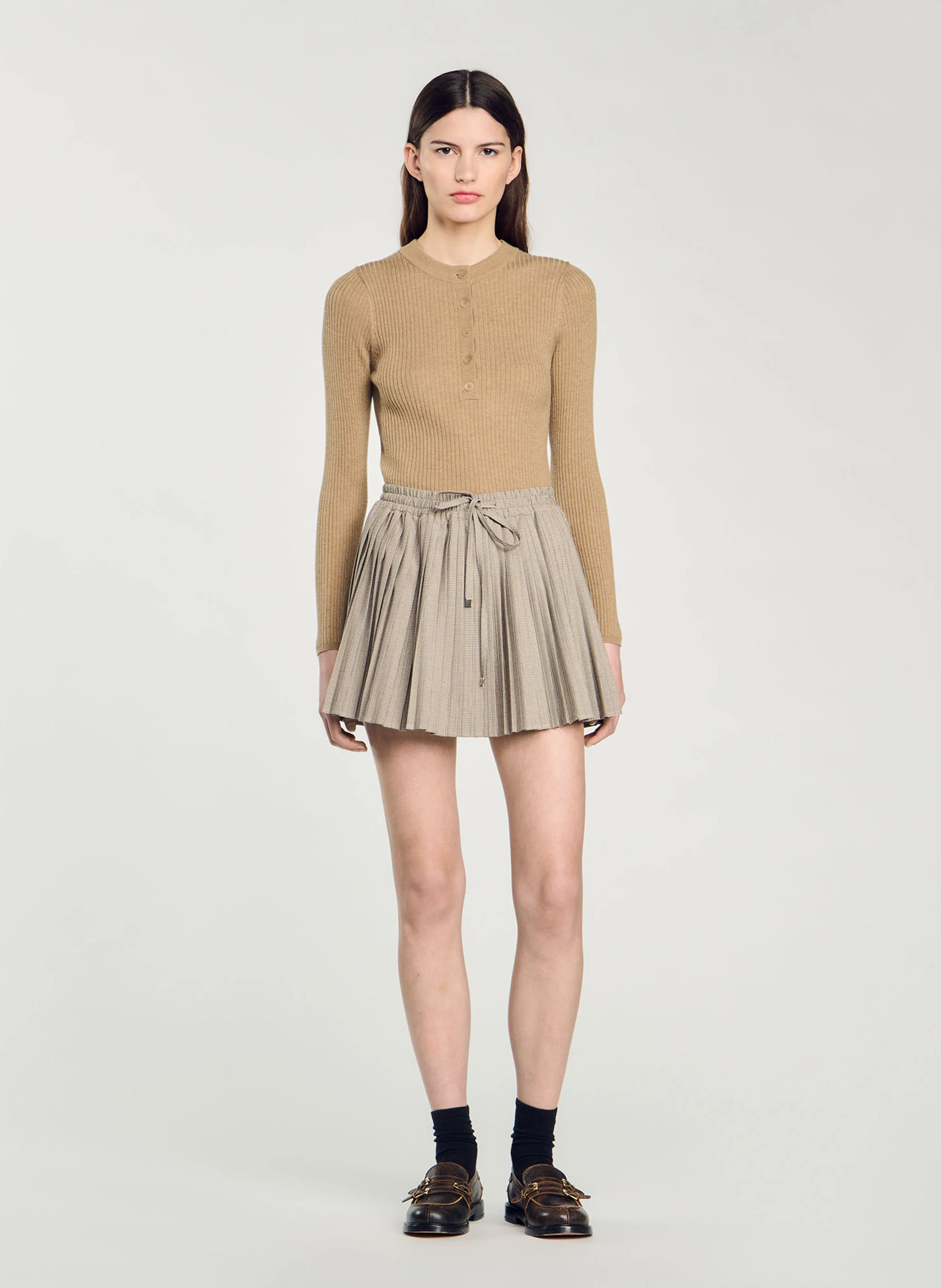 Pull col rond en maille côtelée | Kaki