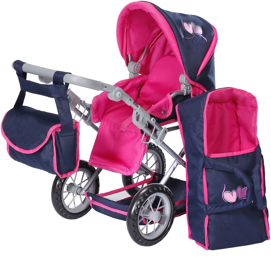 knorr toys® Puppenwagen Ruby - flying hearts blue pink blau