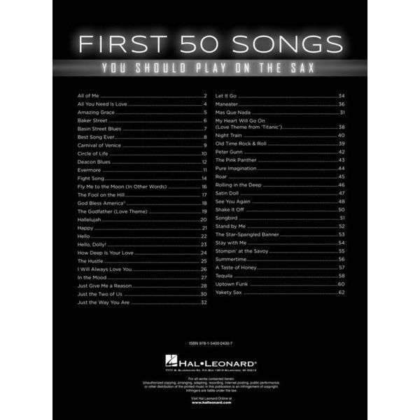 Hal Leonard 50 Songs You Should Sax.