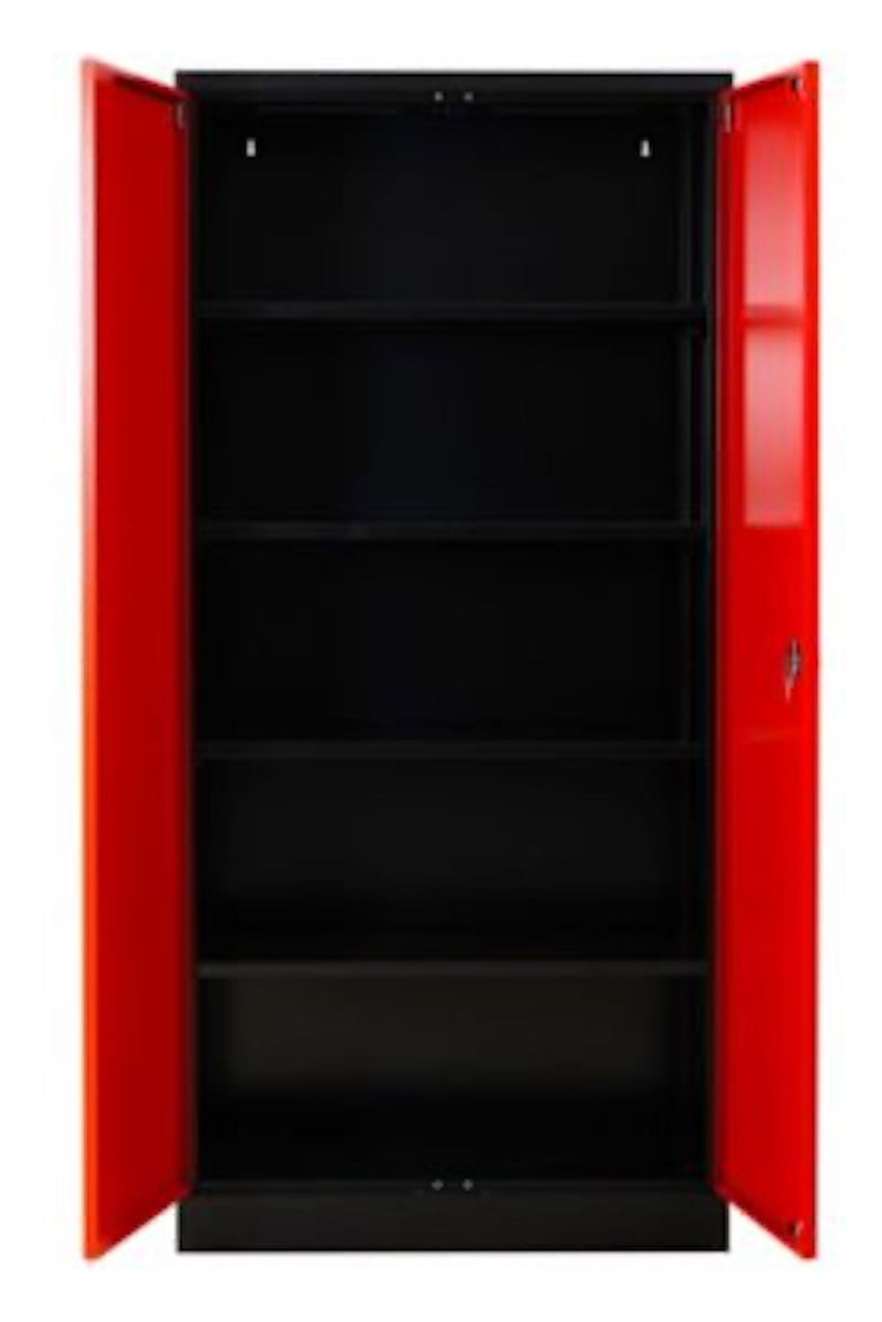 PROREGAL Stalen kast Bee 4 planken HxBxD 195 x 92 x 60 cm Gepoedercoat en versterkt plankmateriaal Zwart & Rood