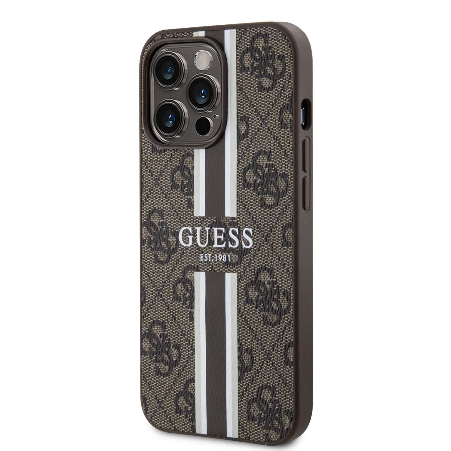 iPhone 13 Pro MagSafe Leder Hardcase Hülle 4G Printed Stripes (GUHMP13LP4RPSW) - Braun
