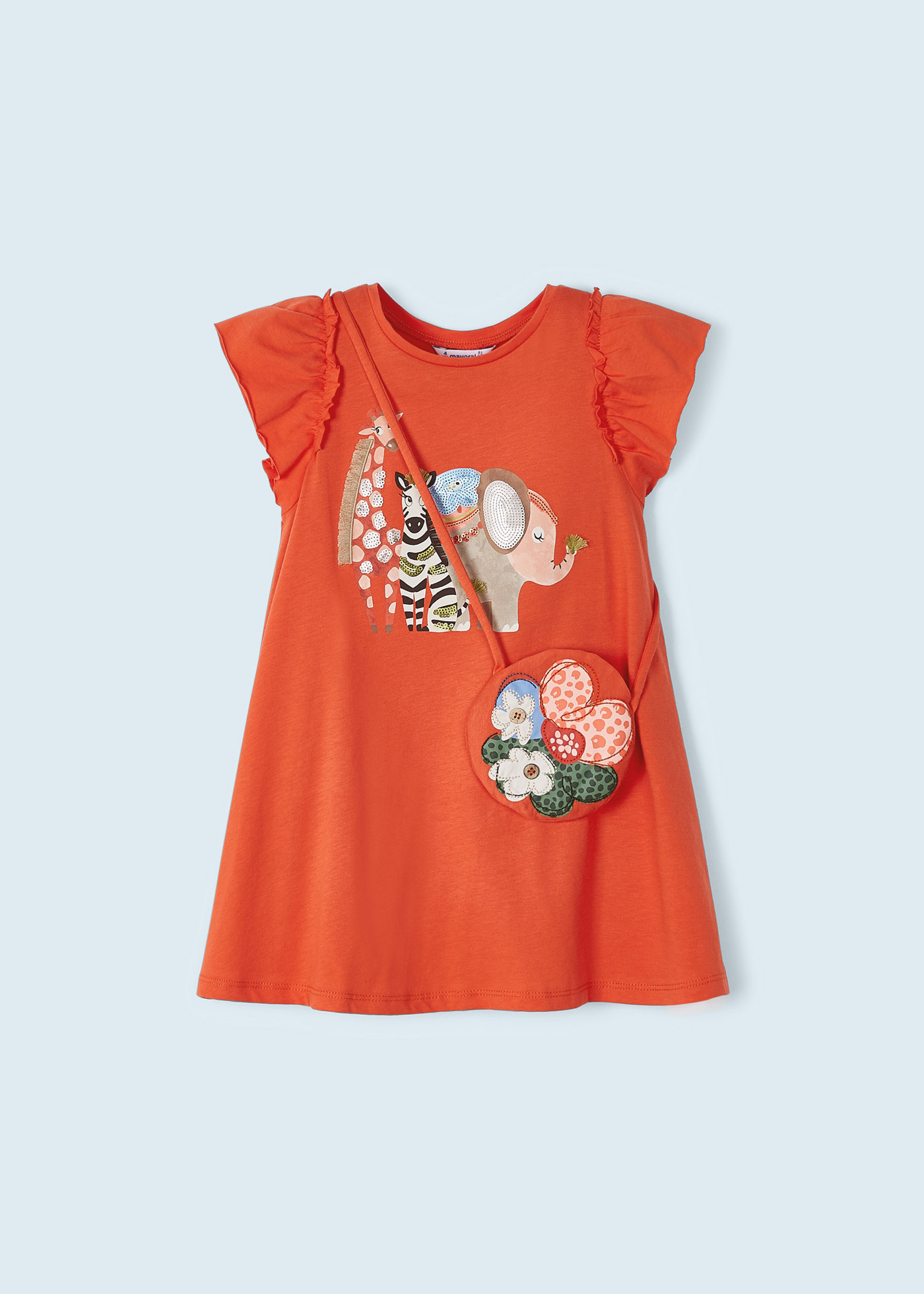 Vestido com apliques e bolsa de algodão para menina