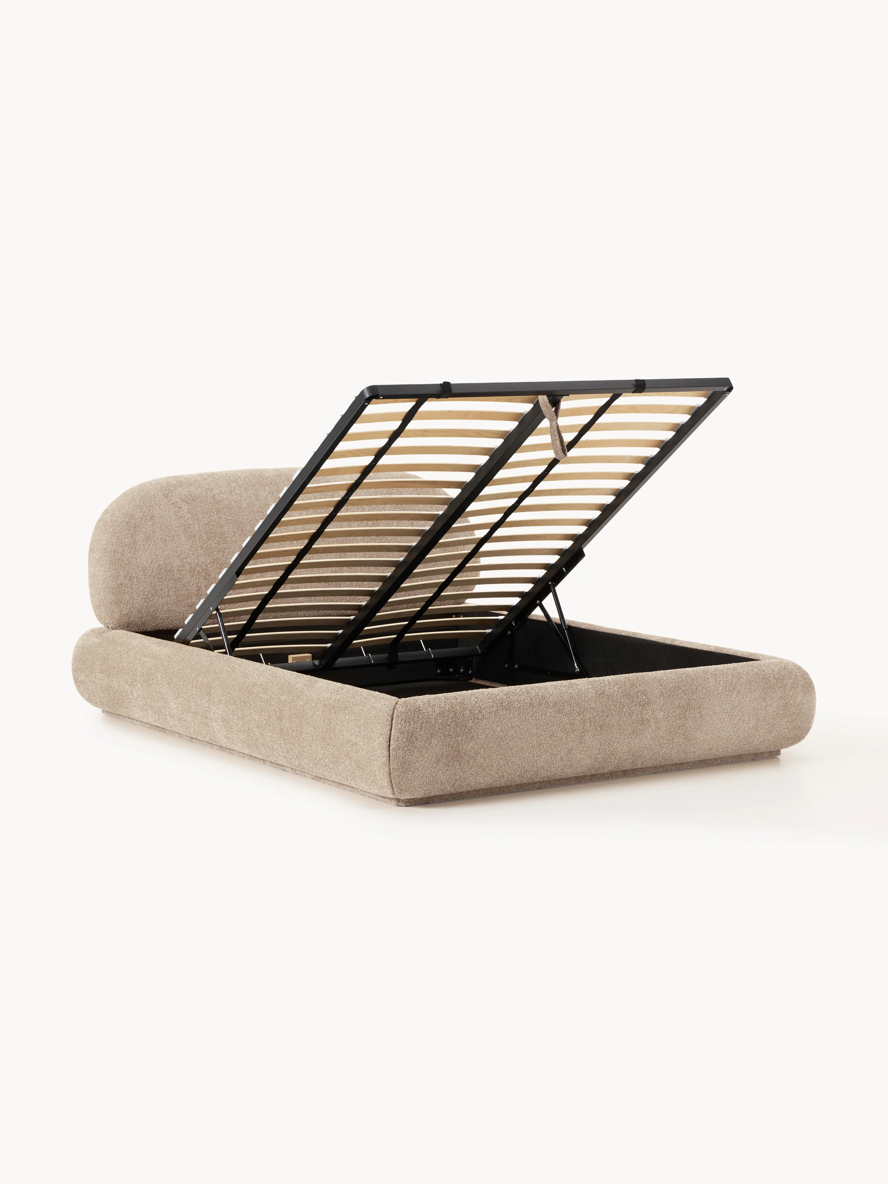 Gestoffeerd bed Alba van teddy bouclé met opbergruimte