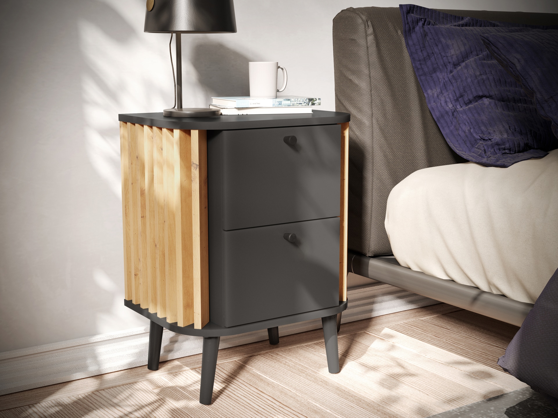 Nachtkommode PURE 45 x 60 cm grau-Dekor/Eiche-Dekor
