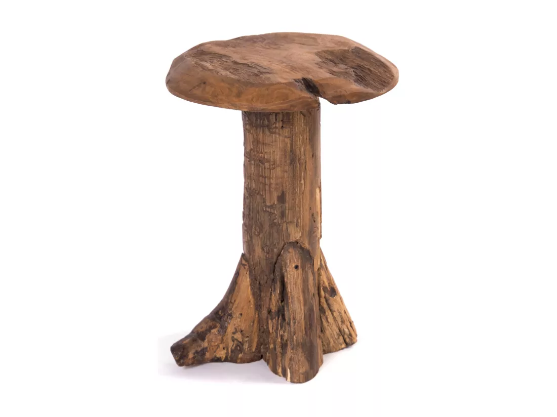 TABOURET Champignon Bois de racine de teck massif couleurs naturelles