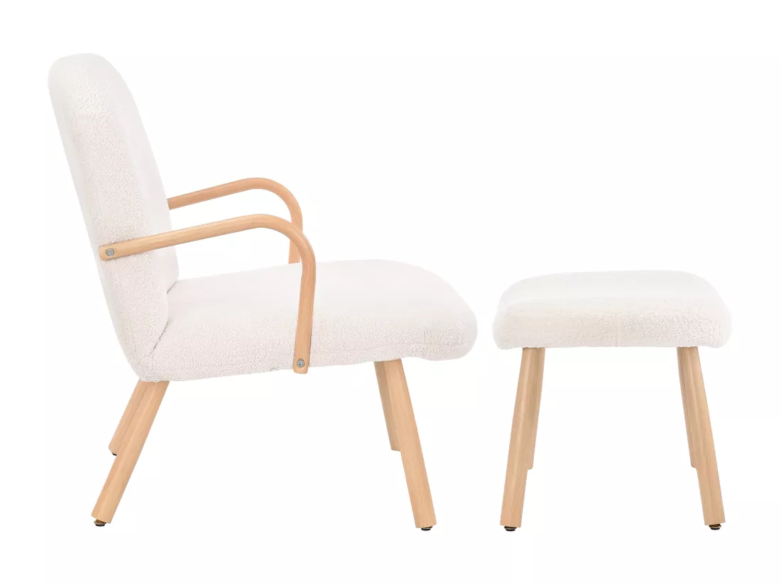 Ensemble 2 pièces, ensemble de chaises sherpa avec tabouret, design élégant, blanc