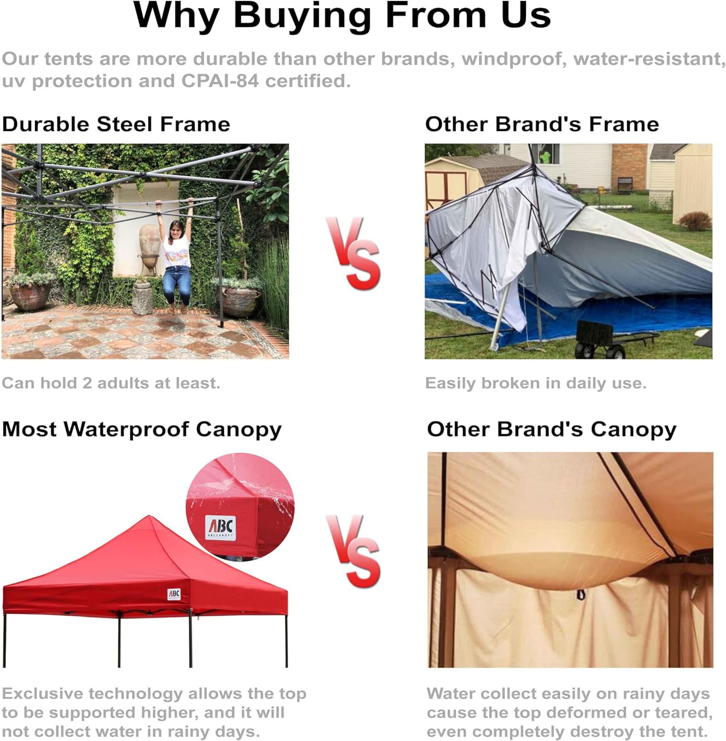 ABCCANOPY Pop-Up-Pavillon mit Seitenteilen und Türwänden, kommerzieller Unterstand, sofortiger Schatten und blockiert Regen, Bonus verbesserte Rolltasche, 4 Gewichtssäcke, Heringe und Seile (Gold)