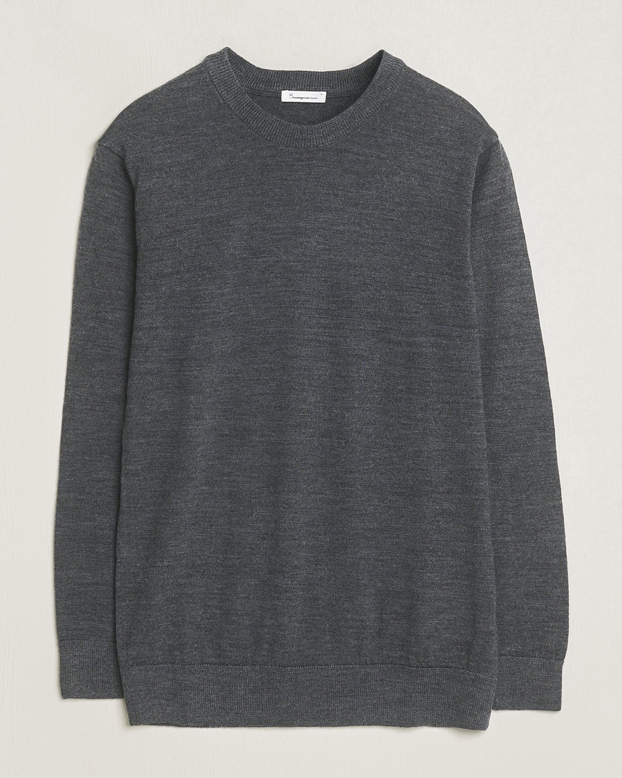 KnowledgeCotton Apparel Regular Merino Knit Crew Neck Dark Grey Melange