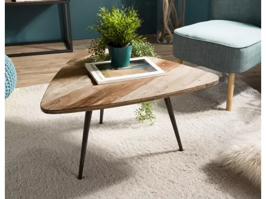ALIDA - Table basse bois ovoïde Teck recyclé pieds métal