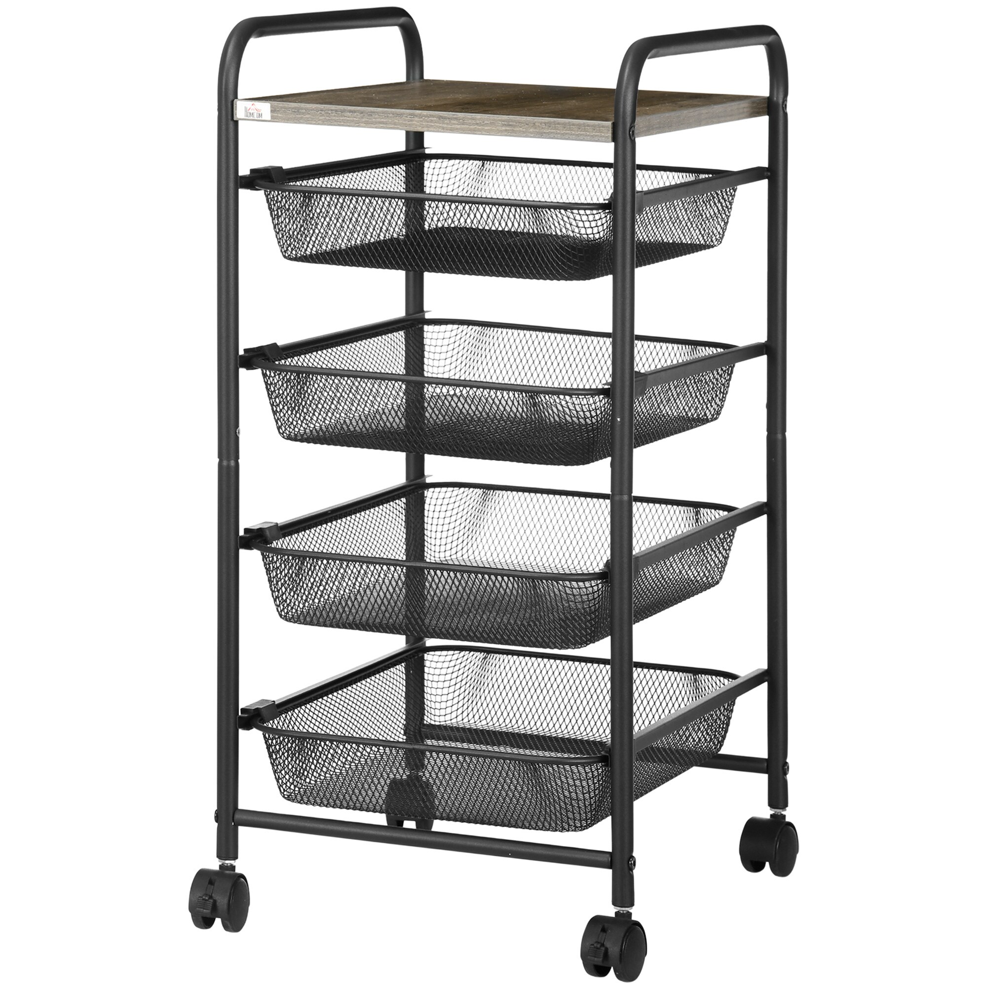 HOMCOM Rollwagen mit 4 Körben und eine Ablagefläche schwarz 41,5L x 31B x 66H cm