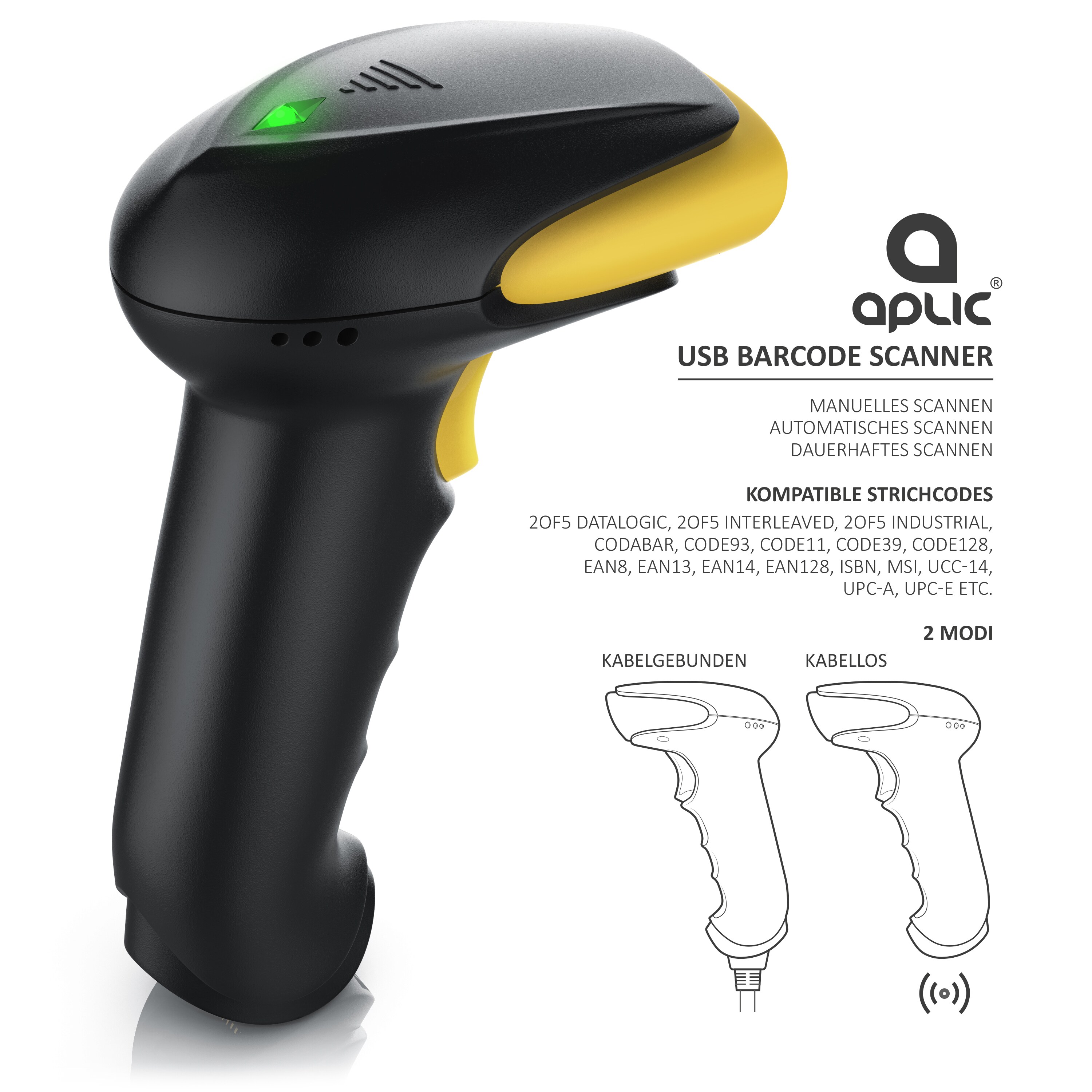 Aplic Kabelloser Laser Barcode Scanner - präzises & schnelles Lesen 6 Scan-Modi / 1400mAh Akku
