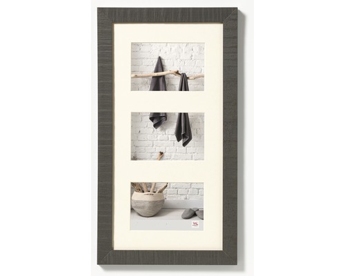 Houten collage fotolijst, huisstijl, grijs, voor 3 foto's, 13x18 cm