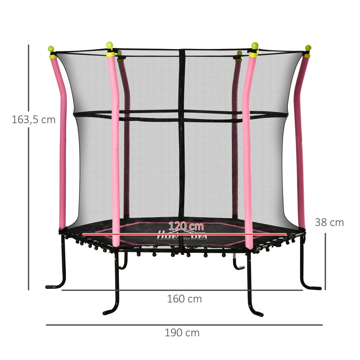 HOMCOM Kindertrampoline, Tuintrampoline met Veiligheidsnet, voor 3-10 Jaar, Ø160 cm, Staal, Roze