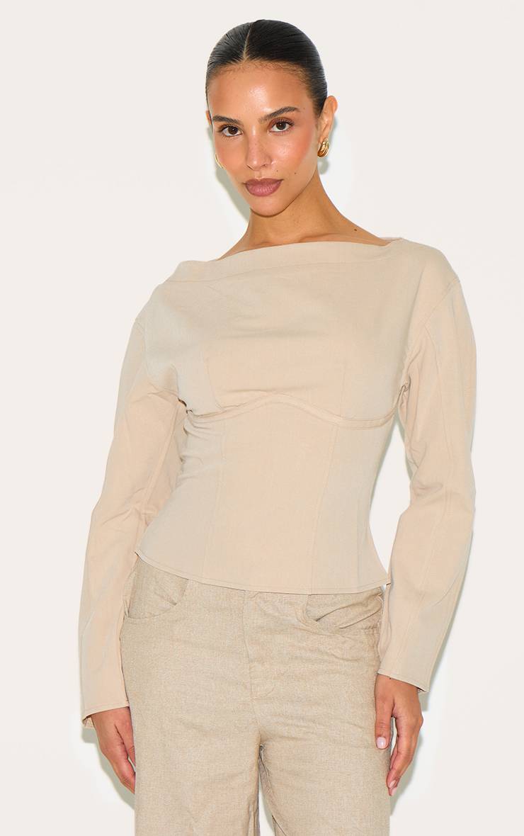 Gris Pierre Haut Long Petite Avec Détail Taille Cintrée En Tissu Tissé