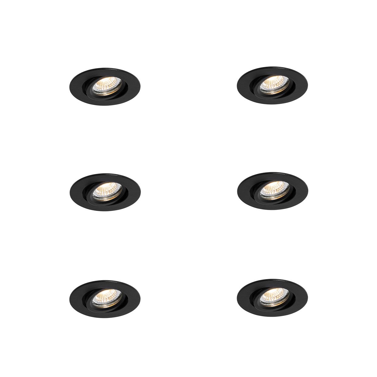 Set van 6 inbouwspots zwart kantelbaar 6,5cm incl. LED IP54 ultra slim - Pupil