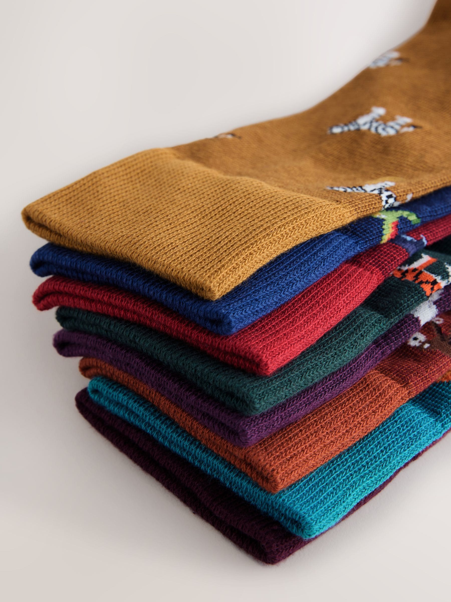 Blauw/rood met safaridieren - 8 Paar sokken met leuk patroon