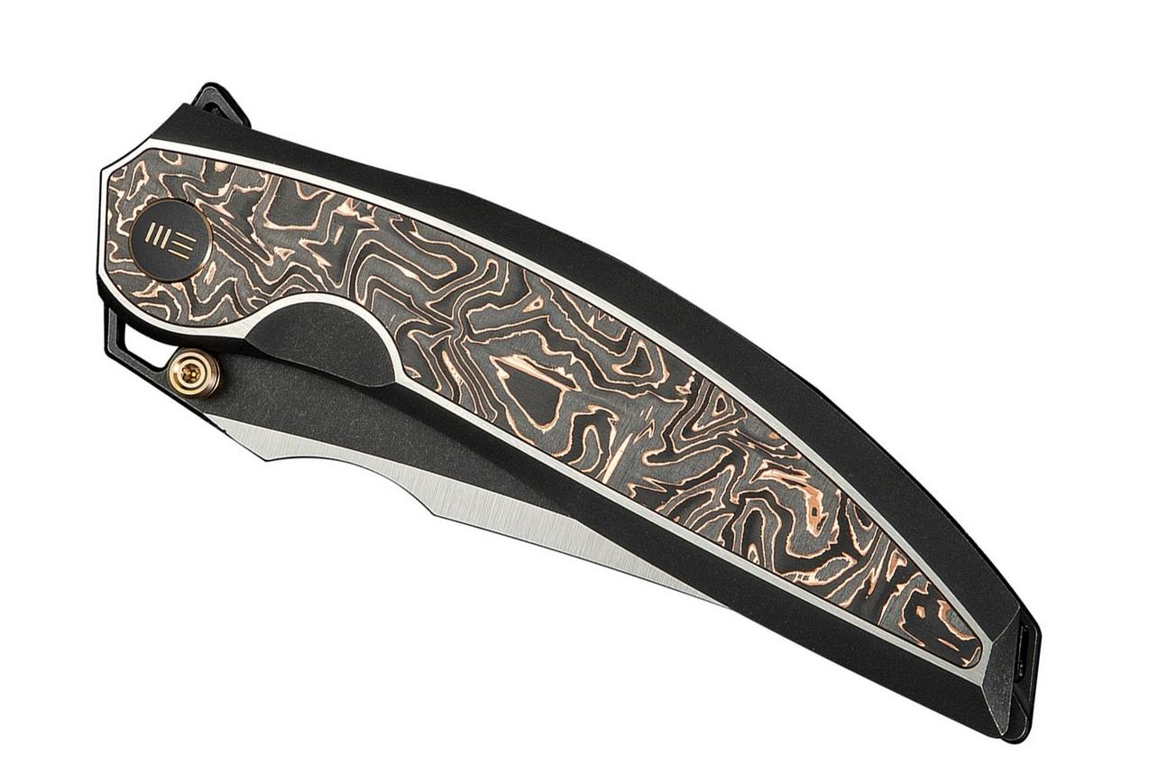 WE Knife Quinseris WE23093-1 Satin, Black Titanium Copper Foil Carbon Inlay, zakmes