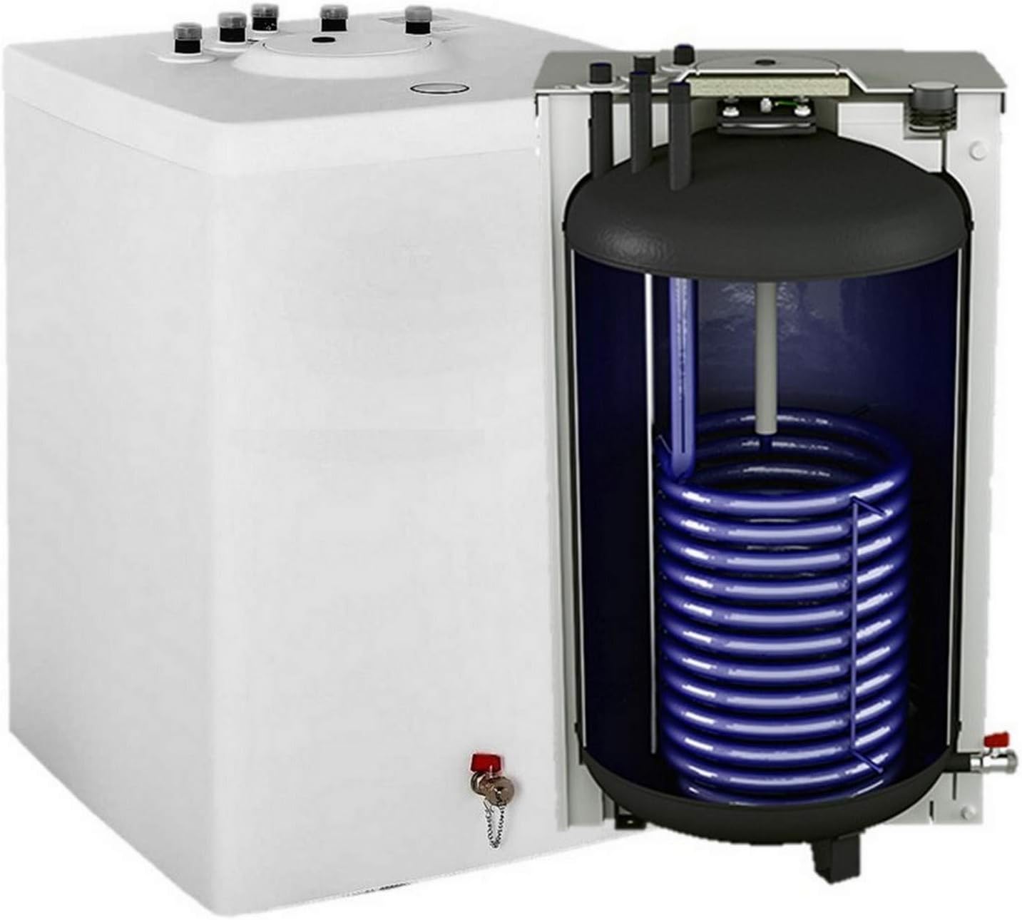Warmwasserspeicher Unterstellspeicher Boiler mit 1 Wärmetauscher 120 Liter inkl. Magnesiumschutzanode, Ablasshahn, Zirkulation