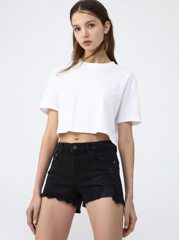 Shorts jeans rasgados - Preto
