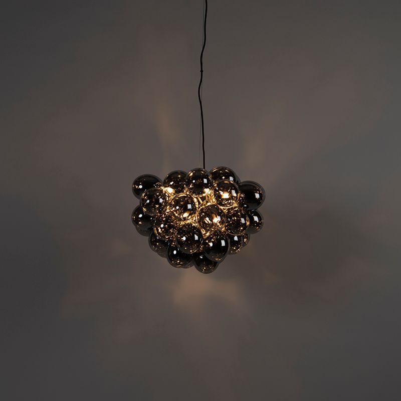 Design hanglamp zwart met smoke glas 8-lichts rond - Uvas