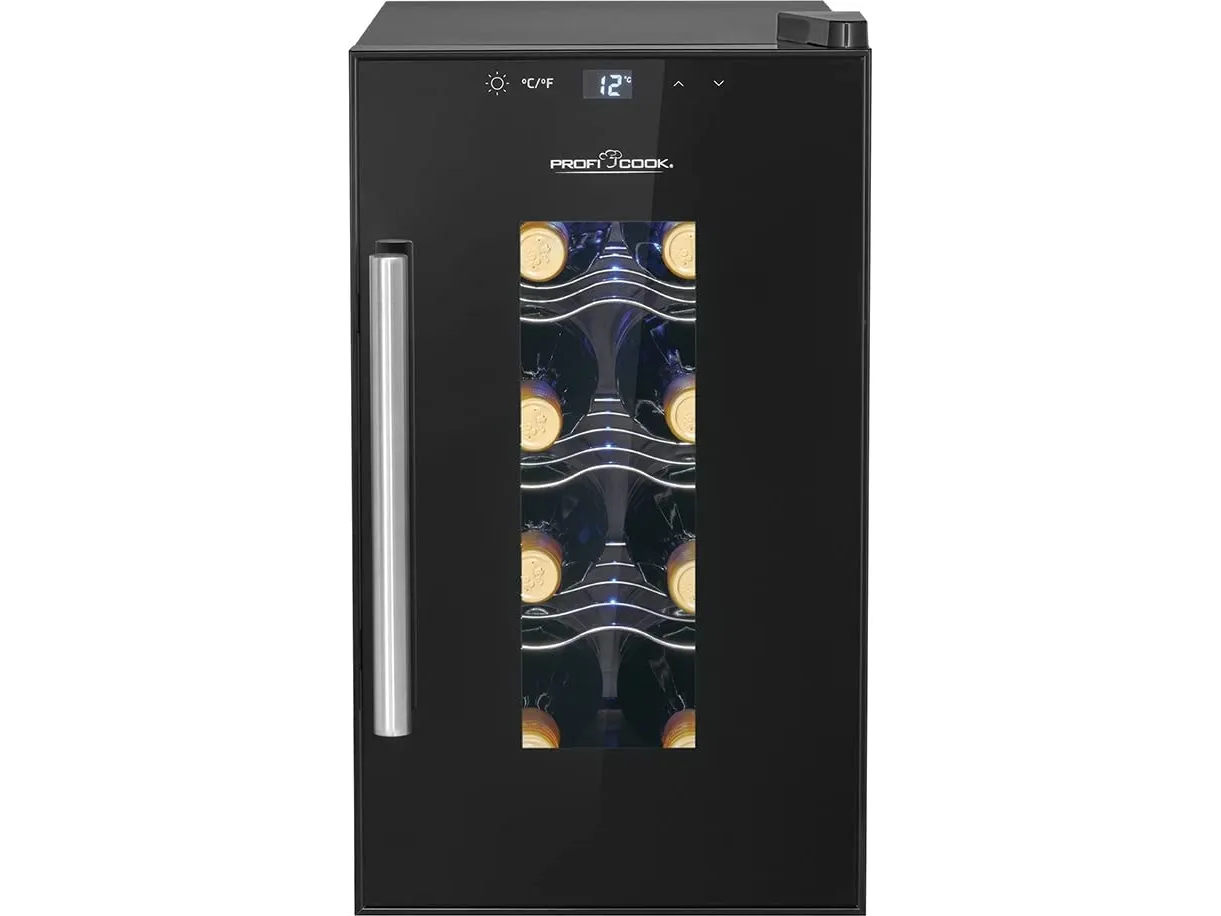 ProfiCook PC-WK 1232, Vin køleboks, Fritstående, 8 flaske(r), G, Indvendig belysning, Sort