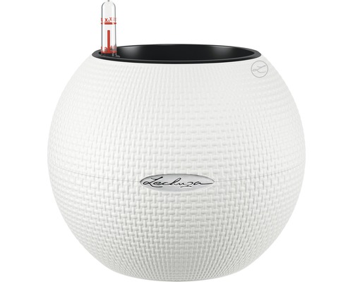 Lechuza Puro Color kunststof bloempot, Ø 20 cm, H 16 cm, wit, inclusief zelfbewateringssysteem en waterniveau-indicator
