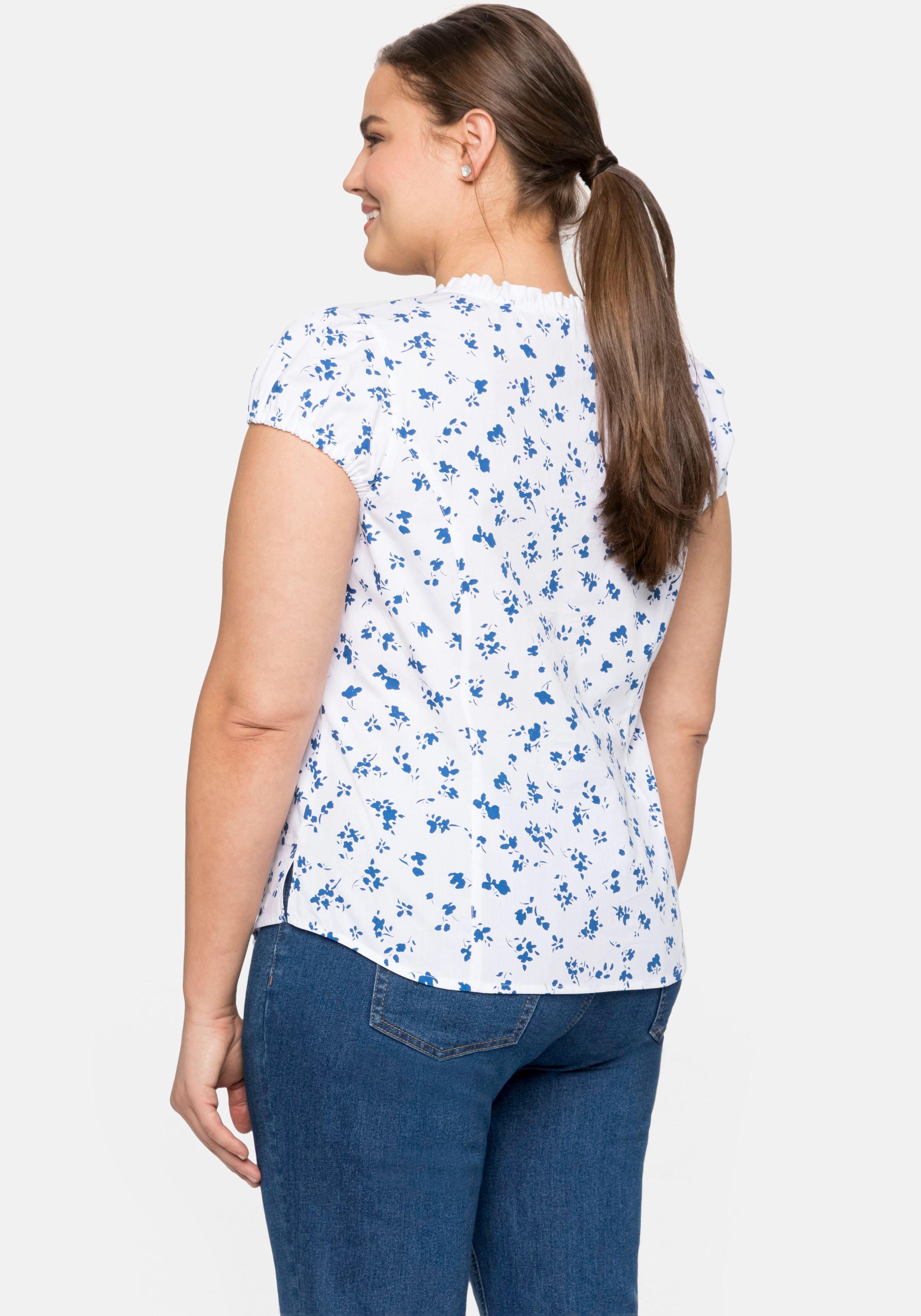 Trachtenbluse mit schmaler Rüsche und Puffärmeln