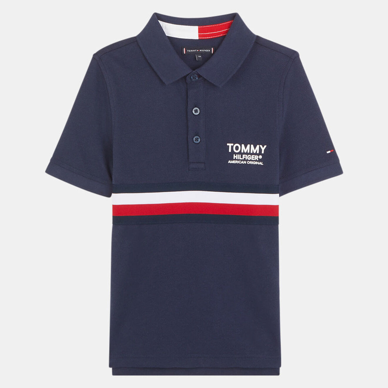 Tommy Hilfiger Polo en Coton organique piqué à bandes bleu marine