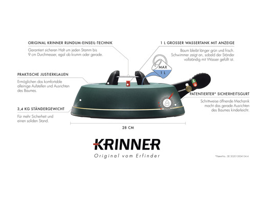 Krinner Basic S groene kerstboomstandaard, max. boomhoogte 200 cm, max. stamdiameter 9 cm