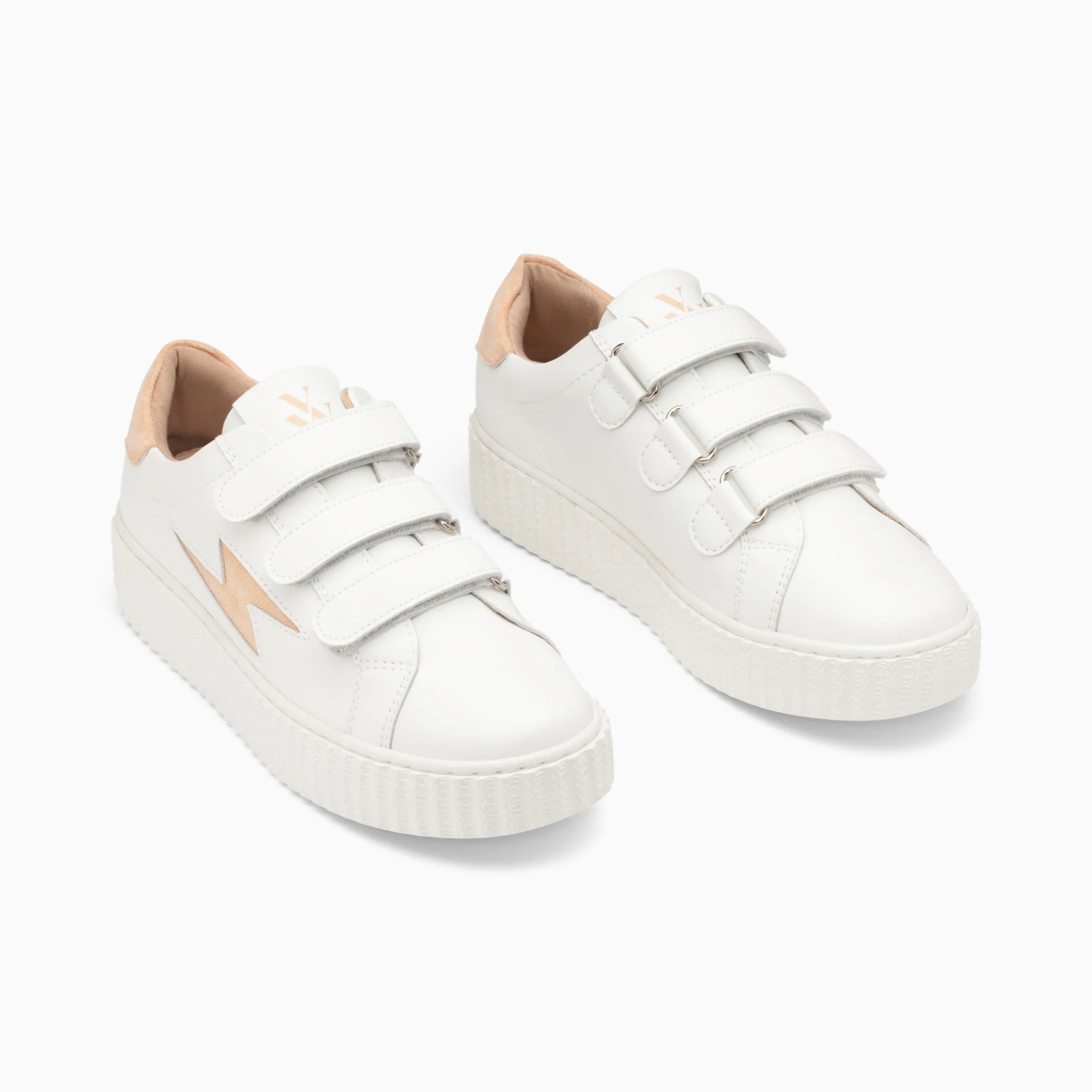 Sneakers-Baskets éclair Vicky blanc et orange pêche à scratchs