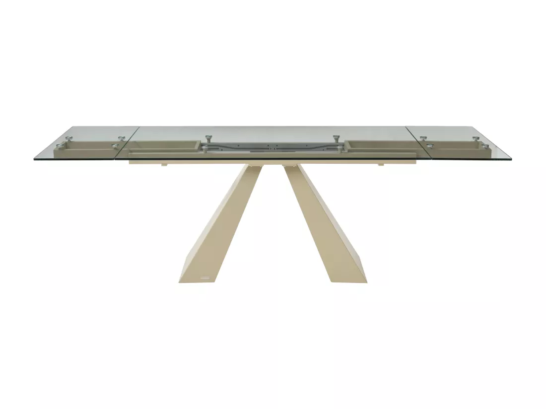 Table à manger extensible 6 à 10 personnes en verre trempé et métal beige - Transparent - LOZIPA de Maison Céphy