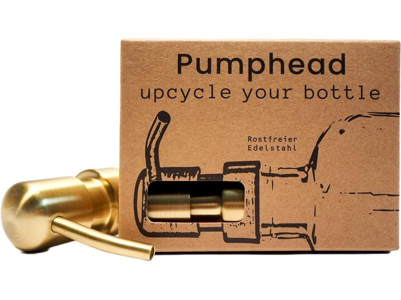 Pumphead Seifenpumpe für Glasgetränkeflaschen Gold Pumpkopf für Wasserflaschen aus Die Höhle der Löwen