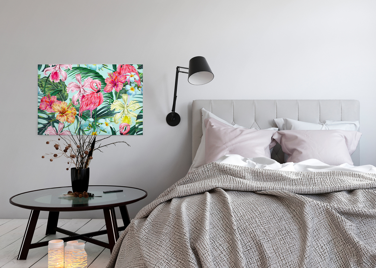 Leinwandbild FLAMINGO - grün-rosa-türkis - 90x60 cm