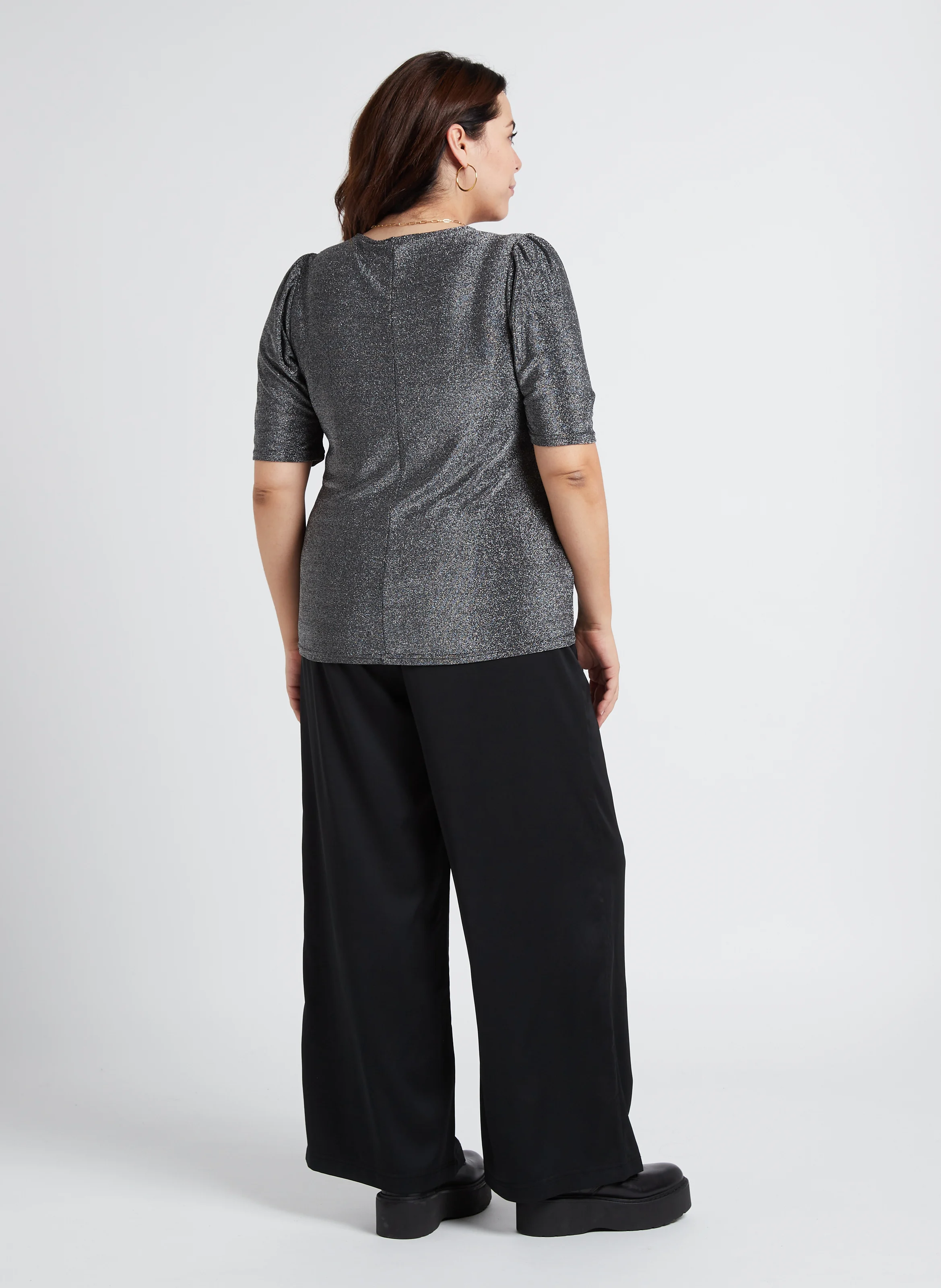 KAY - Pantalon droit taille haute en satin | Noir
