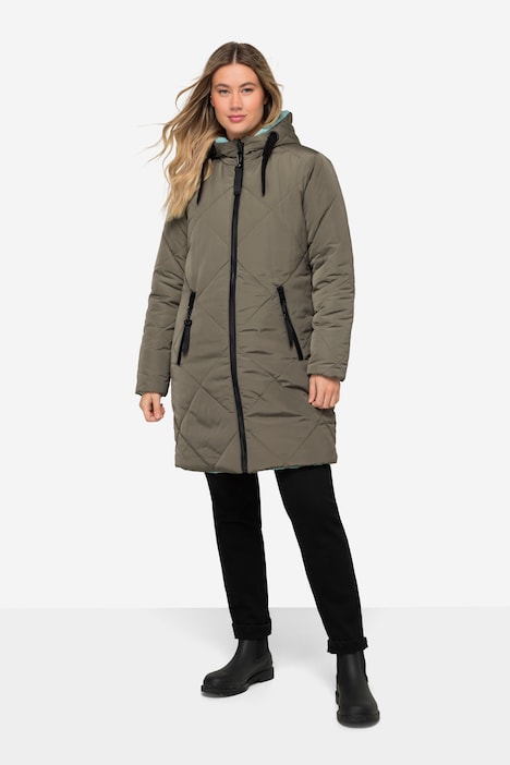 Wende Long-Steppjacke, Kapuze, 2-Wege-Zipper, Daunenoptik-Wattierung, fällt kleiner aus