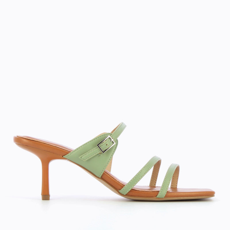 Sandales à talon, Compensées-Mules kitten heel Axelle vert amande