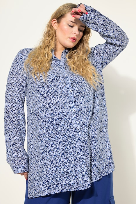 Hemdbluse, Boxy Shape, grafischer Print, Hemdkragen, Langarm