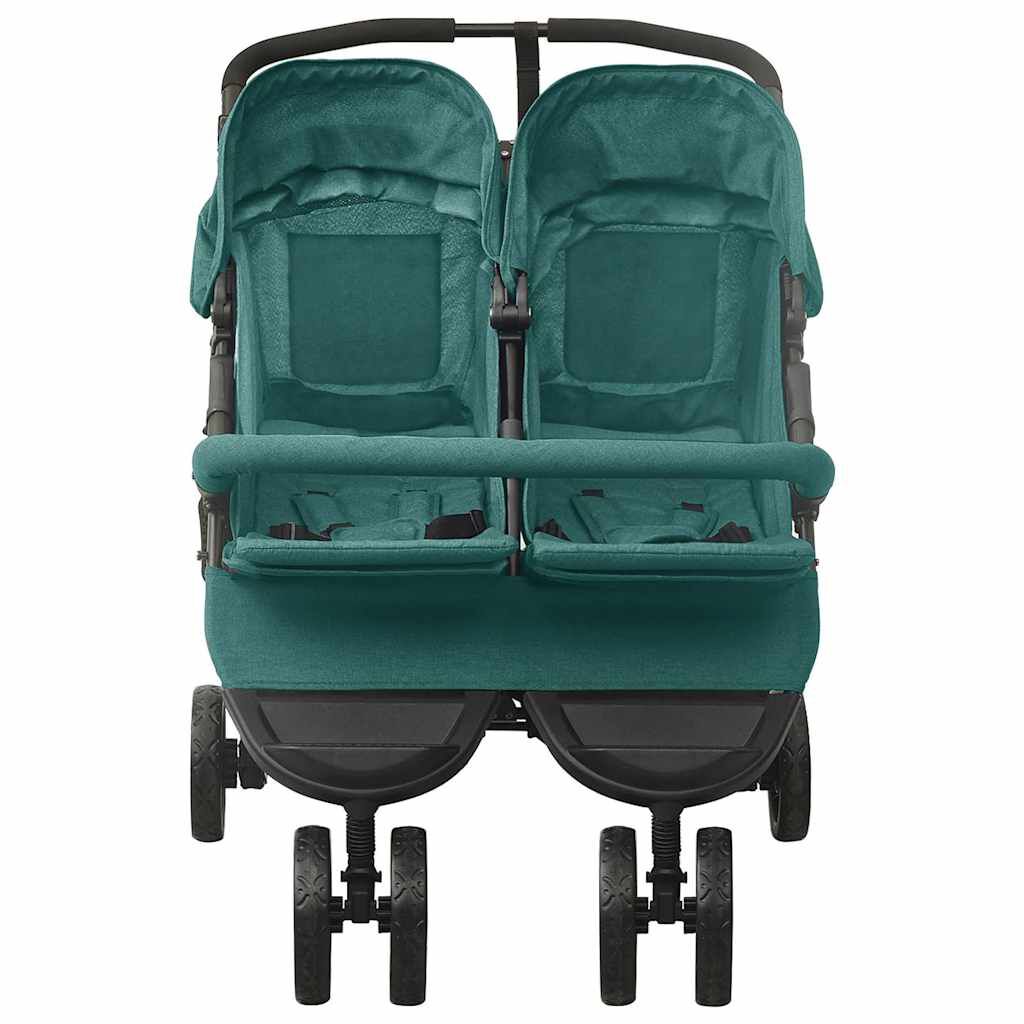 vidaXL Tweelingkinderwagen Groen Staal