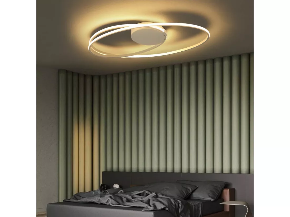 NETTLIFE Plafonnier LED blanc salon design anneau moderne 36W 3000K intérieur blanc chaud LED fermement intégré, blanc chaud
