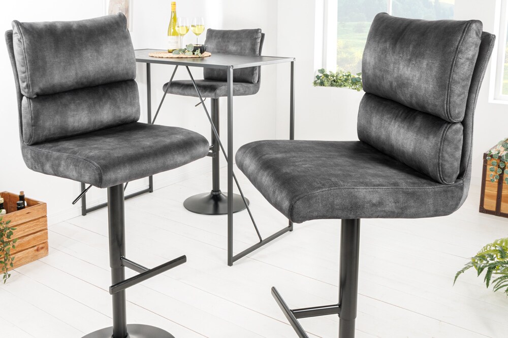 riess-ambiente Barhocker COMFORT - höhenverstellbar dunkelgrau Samt schwenkbar Barstuhl Fußablage