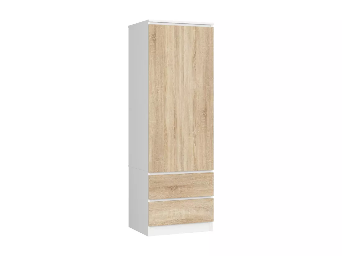 Armoire AKORD S60 Blanche 60 cm 2 portes 2 tiroirs façade Chêne Sonoma 1 étagère 60x51x180 cm