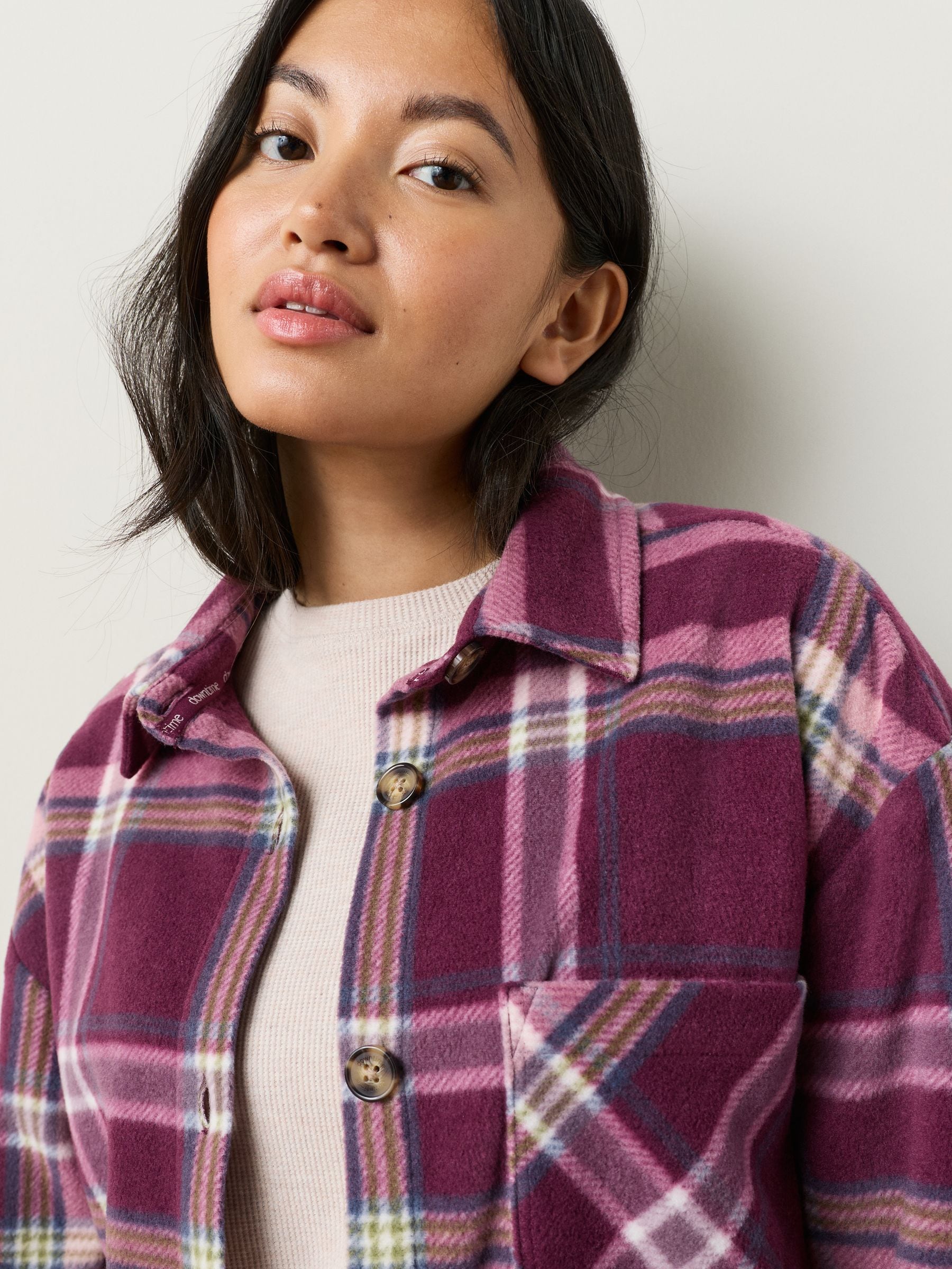 Bordeauxrode ruit - Polar Fleece Shacket