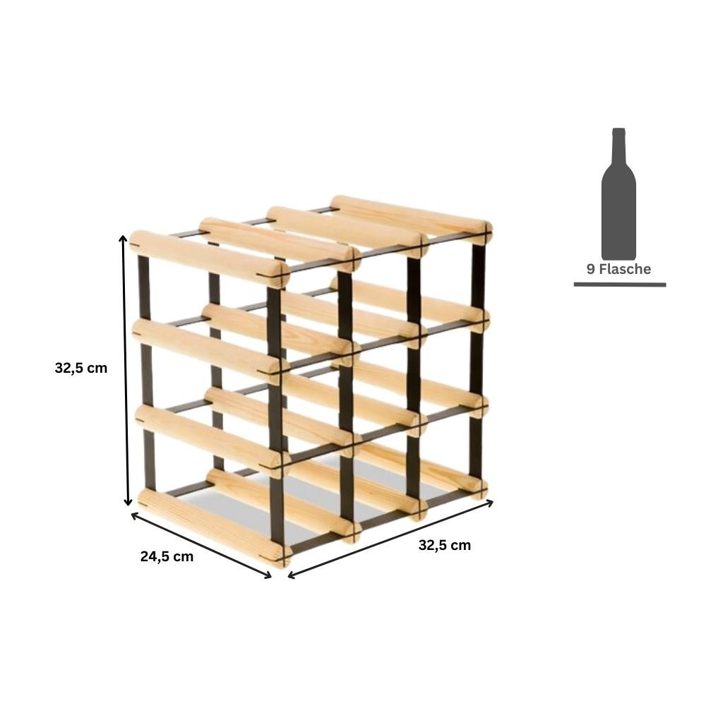 PROREGAL Modulair Wijnrek Vinotega Mod Metaal HxBxD 32,5 x 32,5 x 24,5 cm 3 x 3 Flessen Massief Dennenhout Natuurlijk
