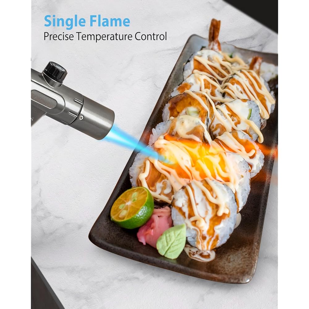 RONXS Chalumeau de Cuisine,Torche de Cuisine Briquet Butane Réglable à Double Flamme avec Flamme Continue Rechargeable Chalumeau Torche Culinaire (Gaz Butane Non Inclus) : Cuisine et Maison