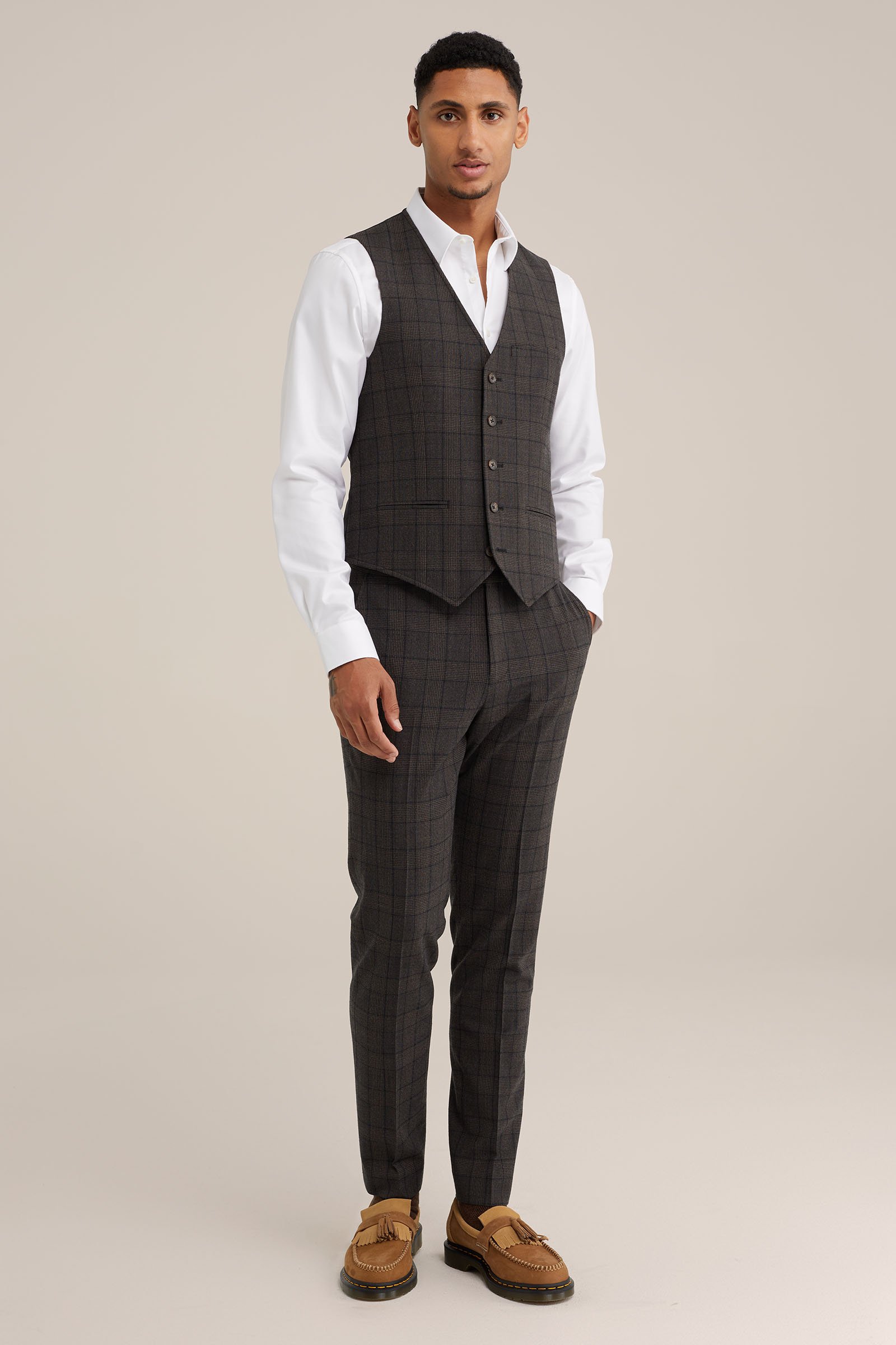 slim fit gilet met ruit Van Gils Bruin