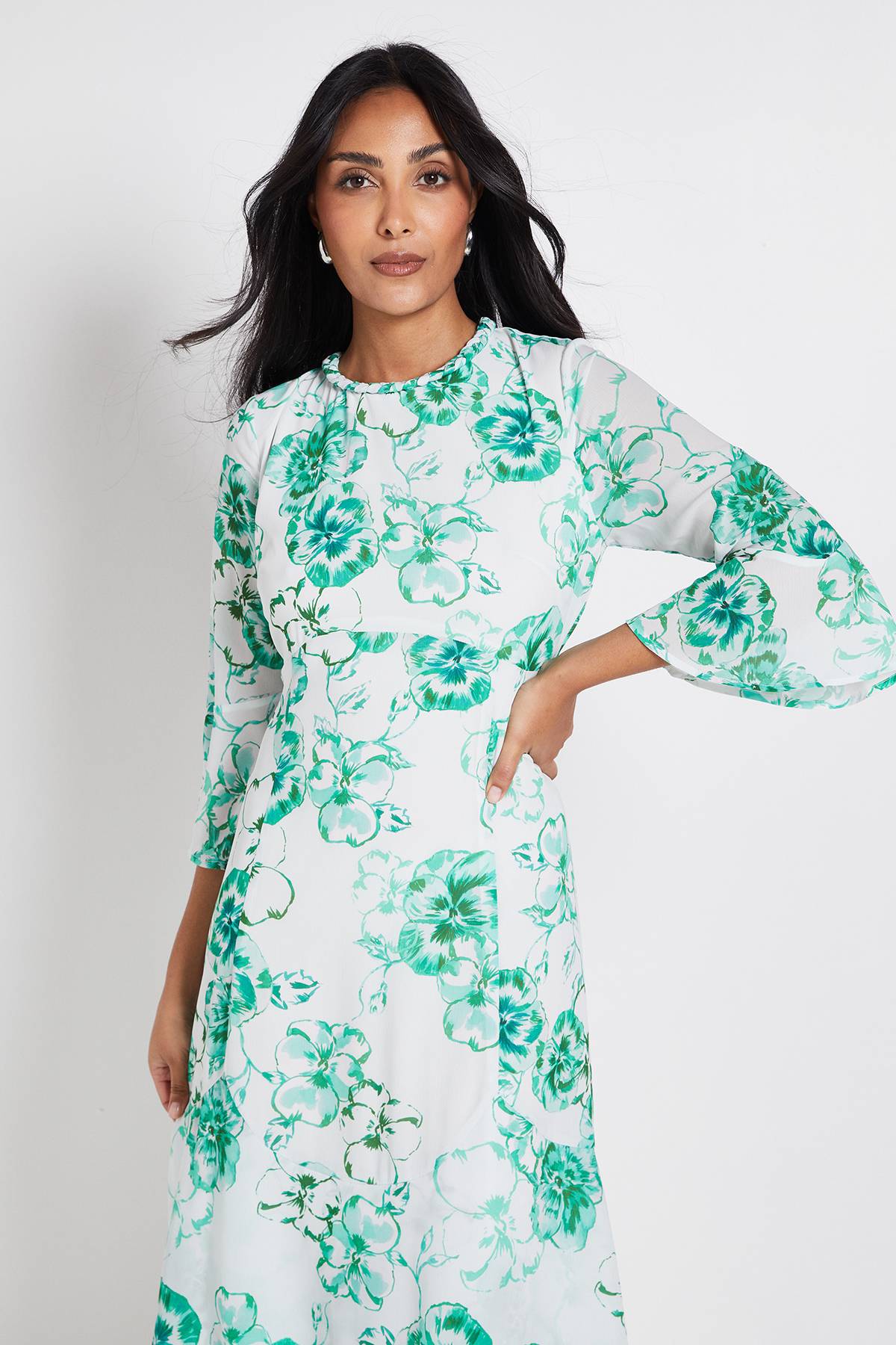 Wallis Robe Midi À Volants Avec Encolure Fleurie Petite Taille