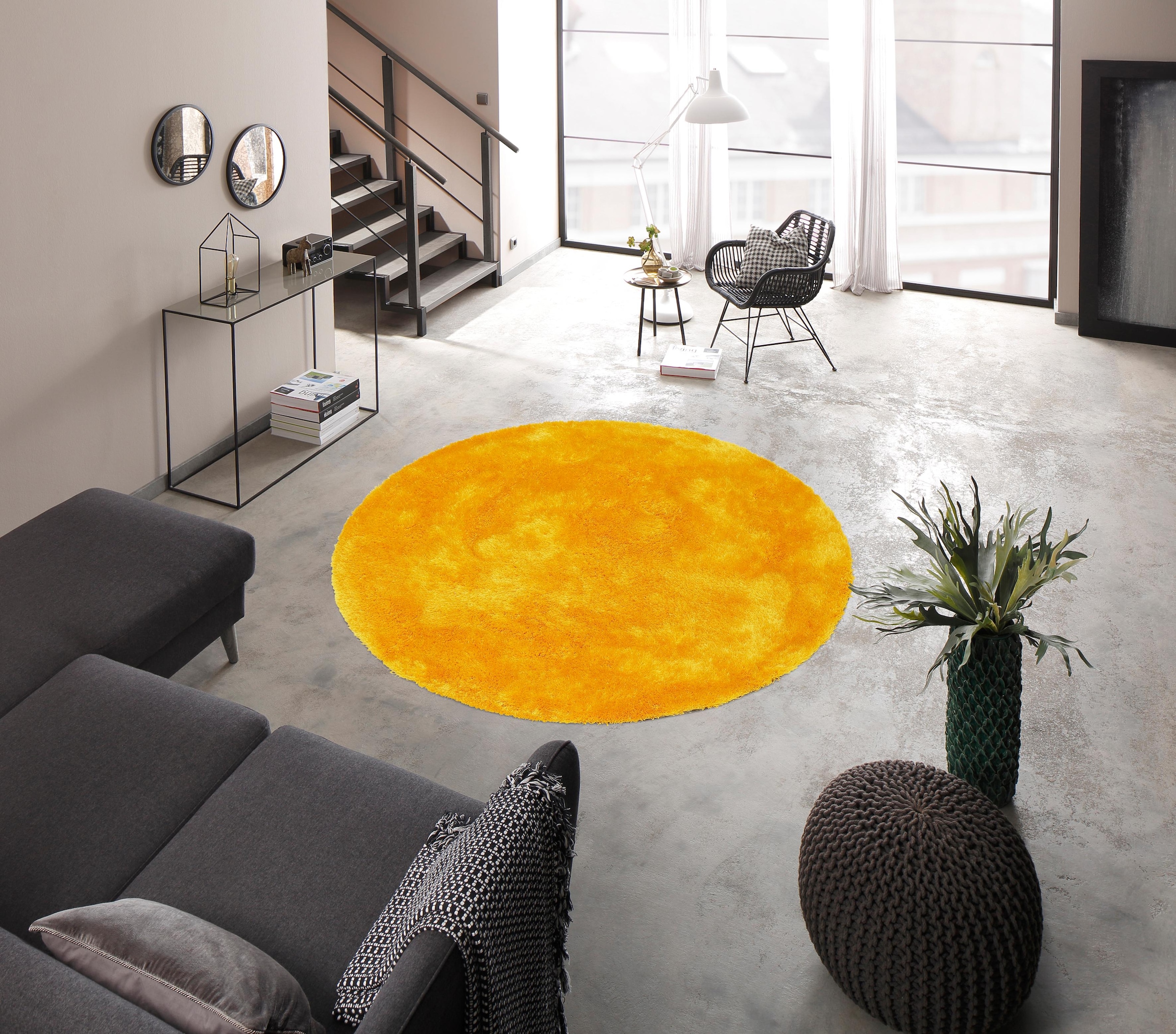 Bruno Banani Hochflor-Teppich »Dana Teppich, Kundenliebling« rund 30 mm Höhe unifarben, Mikrofaser Teppiche, Wohnzimmer, Schlafzimmer, Esszimmer