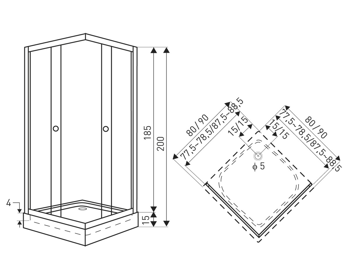 Kerra Xenia douchecabine met douchebak en schuifdeur 80x80cm zwart mat