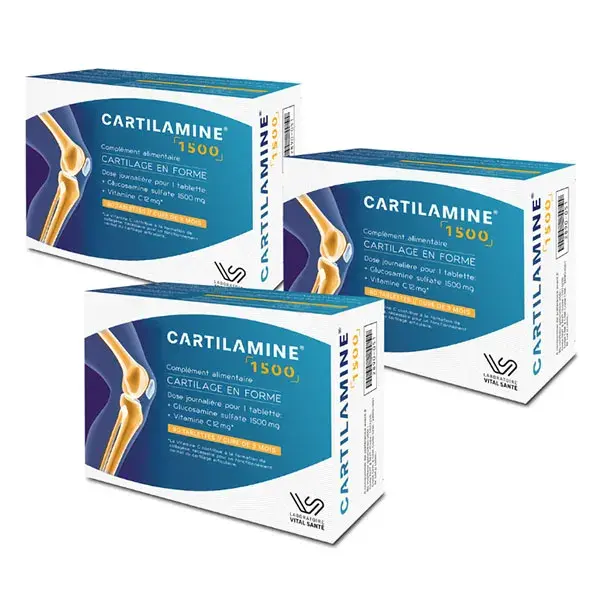Cartilamina 1500, embalagem com 3 comprimidos de 90 mg cada = tratamento para 9 meses.