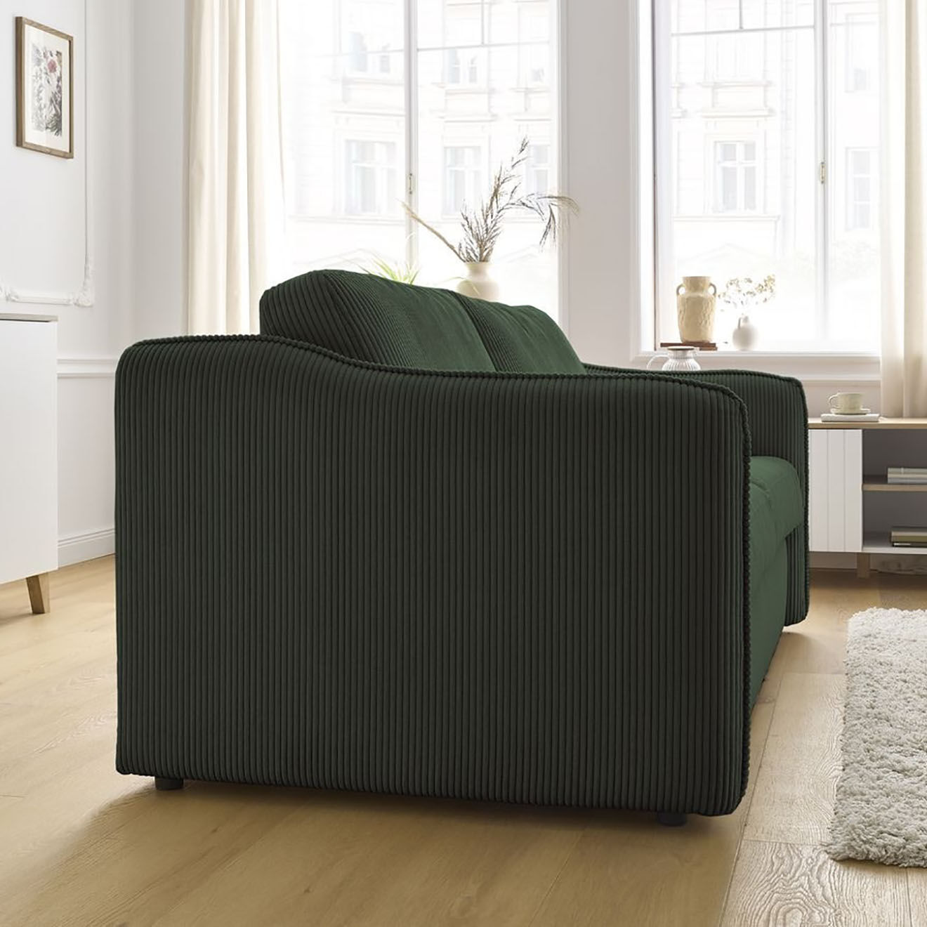 Bobochic Canapé droit convertible express en Velours côtelé 3 places Lenny vert - 178x102x89 cm